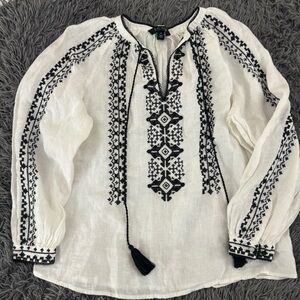 White shirt with details, Ralph Lauren brand, size M.